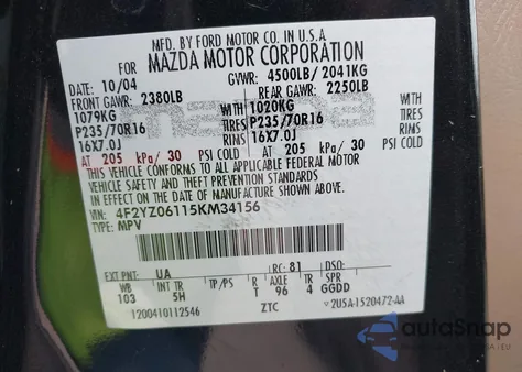 2005 Mazda Tribute S z USA, uszkodzony, nr VIN 4F2YZ06115KM34156